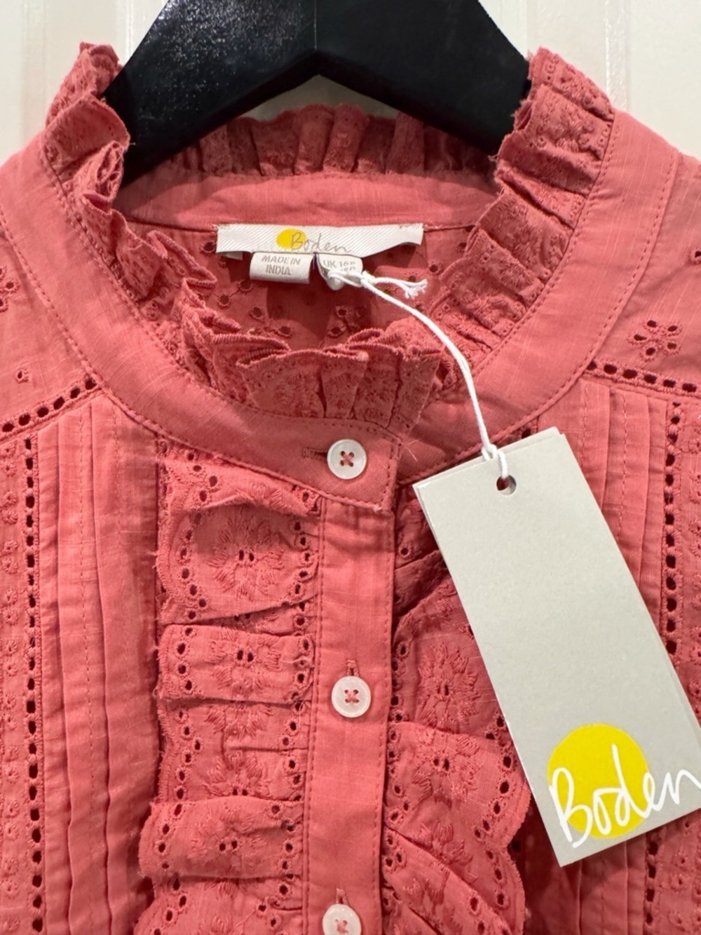 BNWT Boden Iris Broderie Shirt Dusty Red size 12P STUNNING - Picture 5 of 11